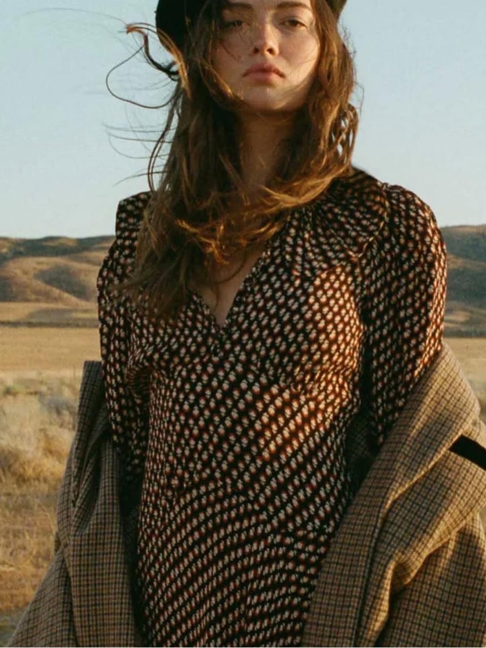 Doen Brown Printed Maxi Dress with V-Neck